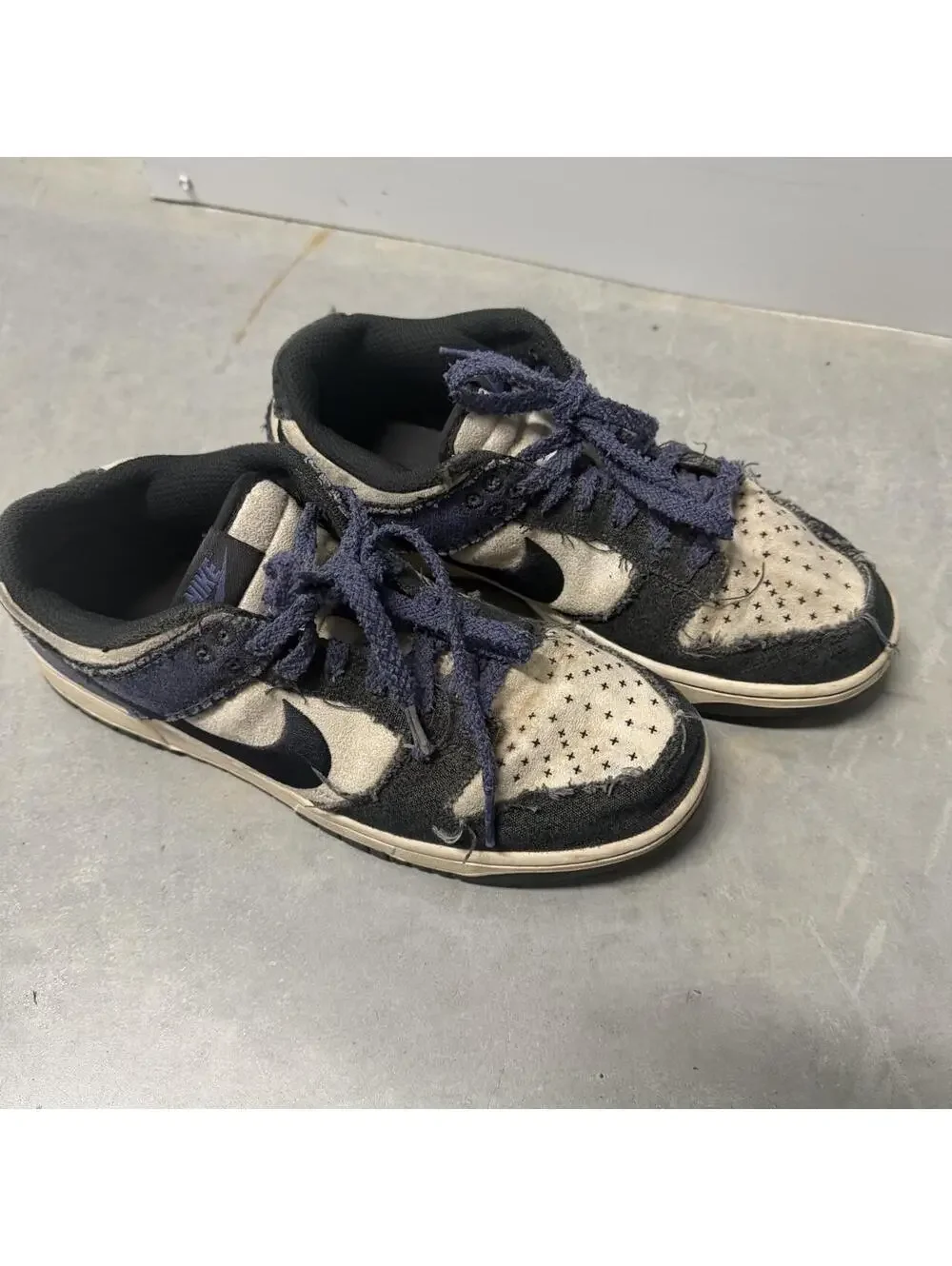 Nike Dunk Low Certified Fresh Black Navy Canvas Men's Size 9 Distressed Sneakers